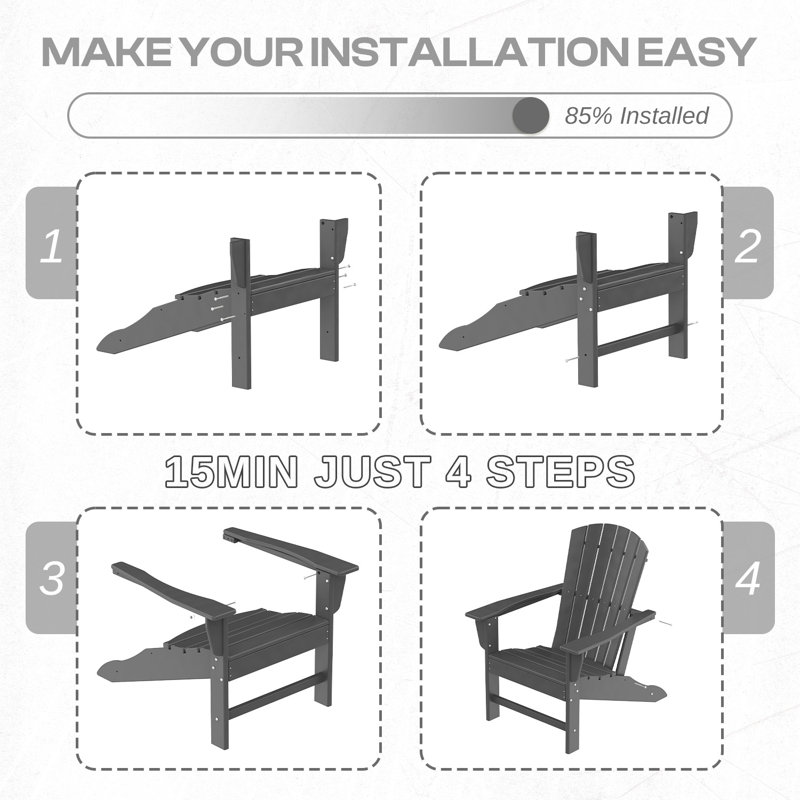 Chaise Adirondack d'extérieur Hdpe, Gris