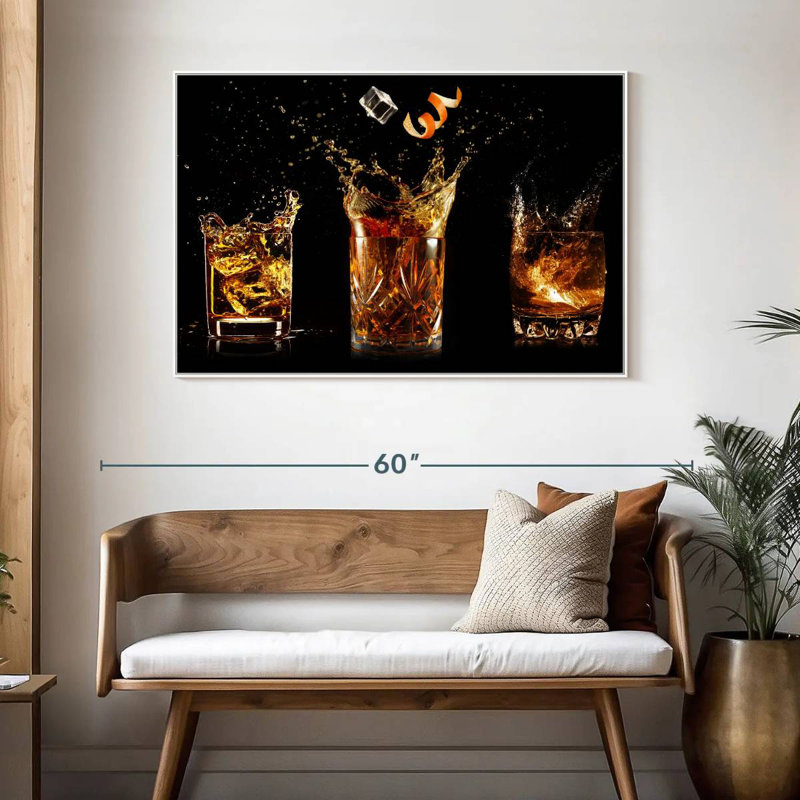 Verre à whisky éclaboussant, 46 po x 31 po, Cadre flottant blanc