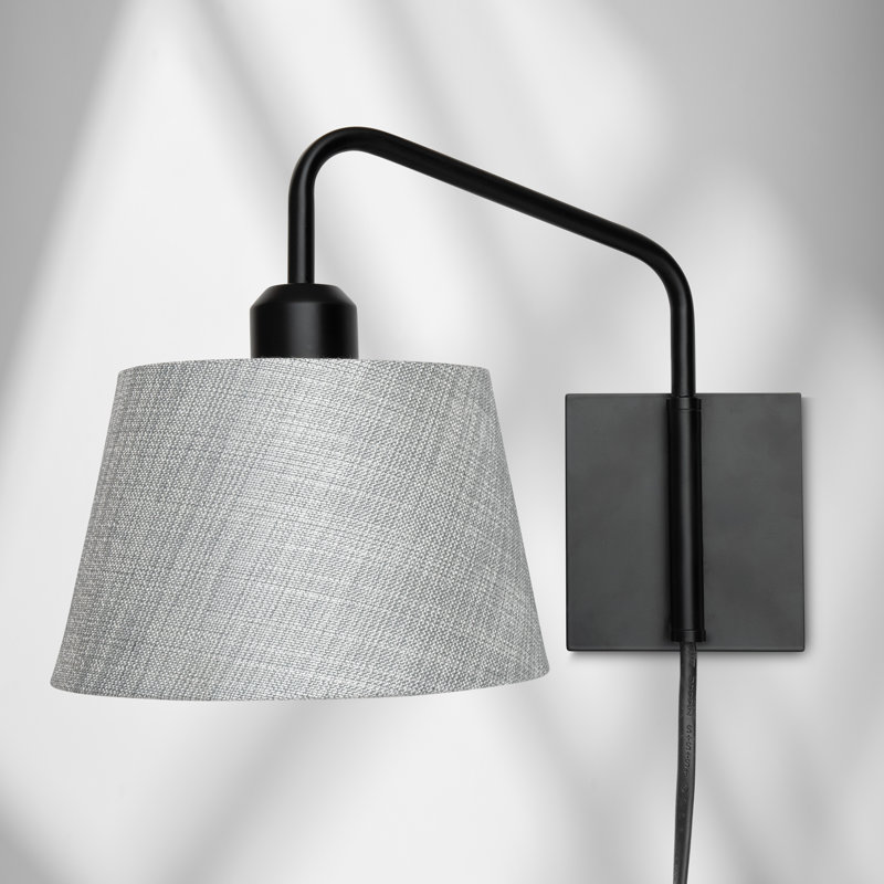 Ahmara Swing Arm Black Plug in Wall Light with Shade, Black