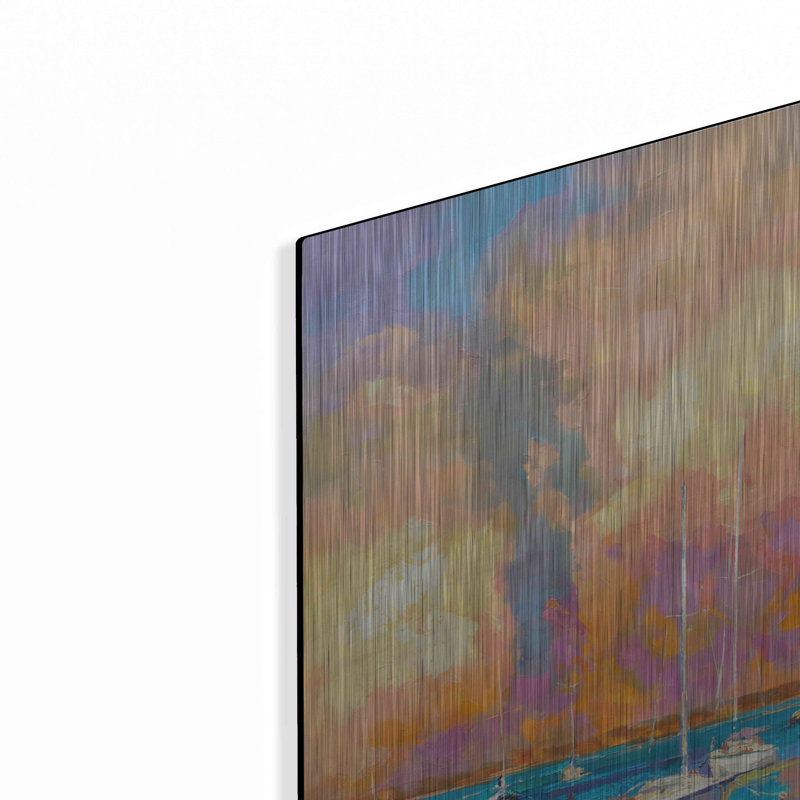 «Evening on the Bay» par Kasia Bruniany - peinture sur métal sans cadre, H 16 po x l 12 po x P 0,13 po