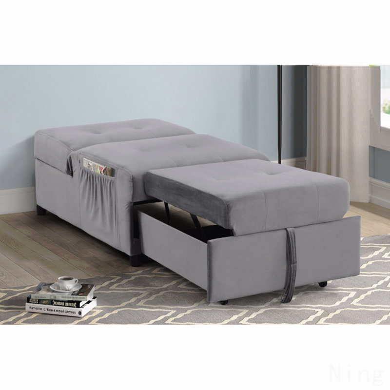 Méridienne convertible en velours gris