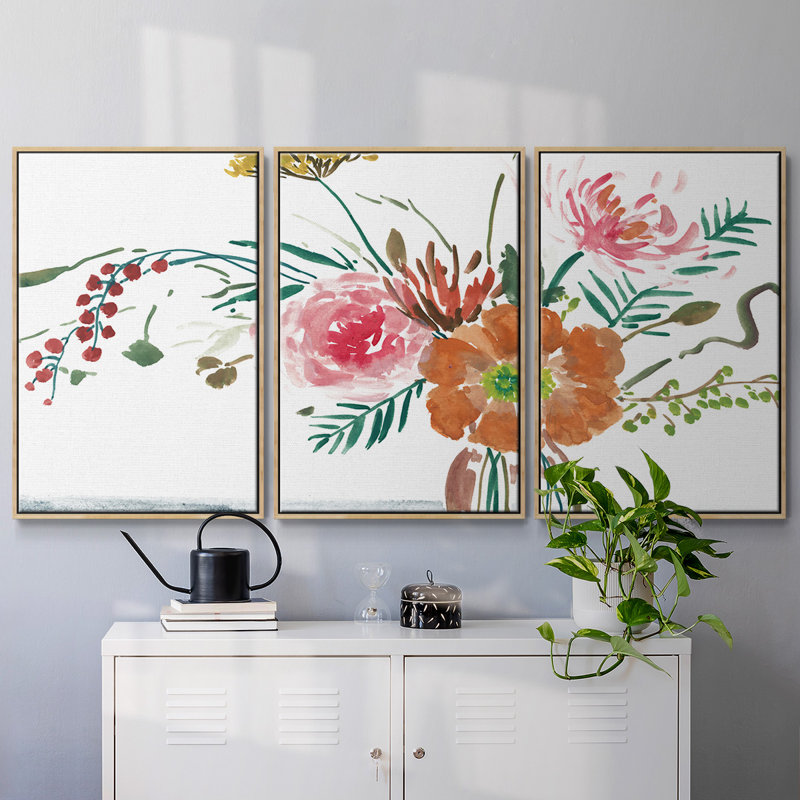 "Celebration Bouquet II", reproduction sur toile 3 pièces, H 36 po x l 75 po x P 2 po, Naturel