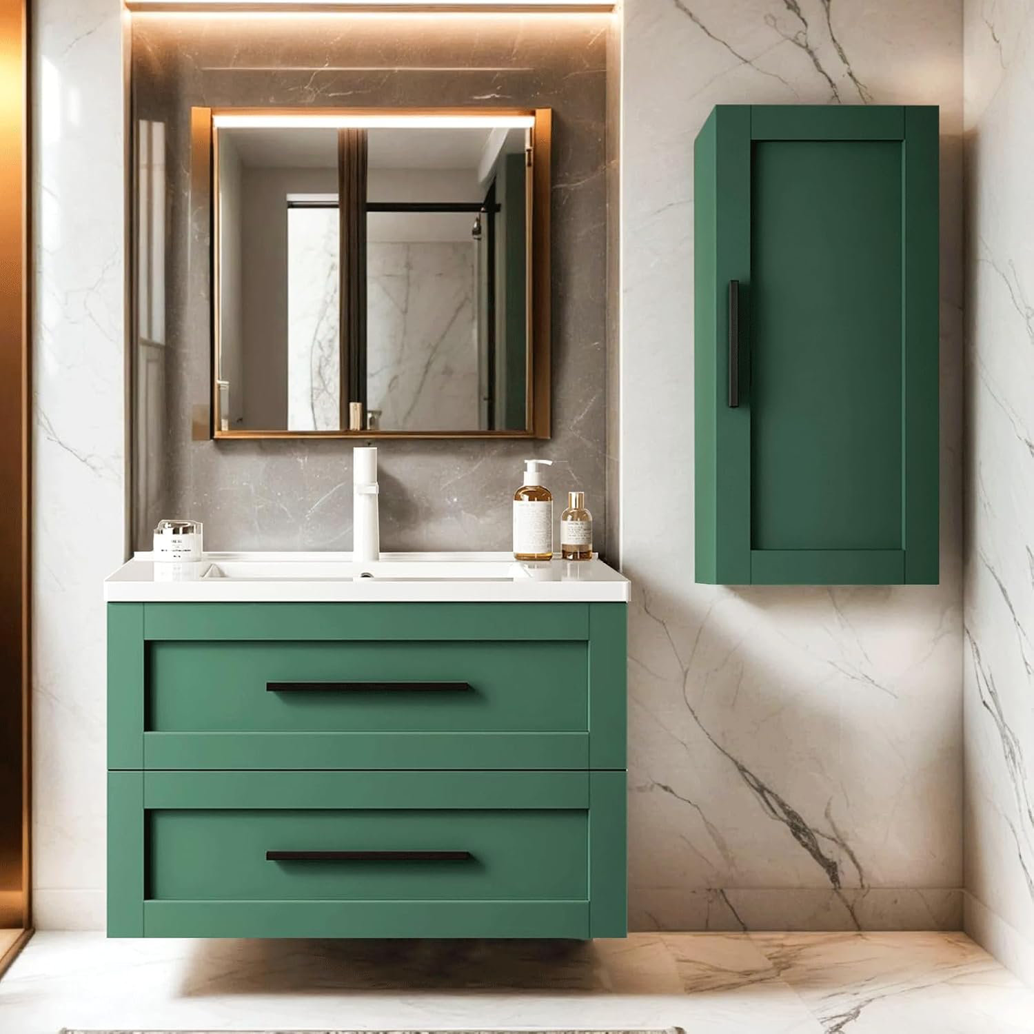 Flolinda 30 Inch Floating Bathroom Vanity with Sinkand 14-Inch Floating ...