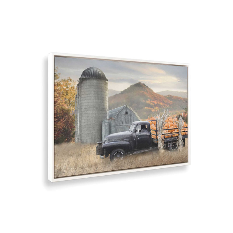 «Autumn at the Pumpkin Farm» par Lori Deiter, reproduction d'art, L 16 po x H 12 po, Blanc, Framed Canvas