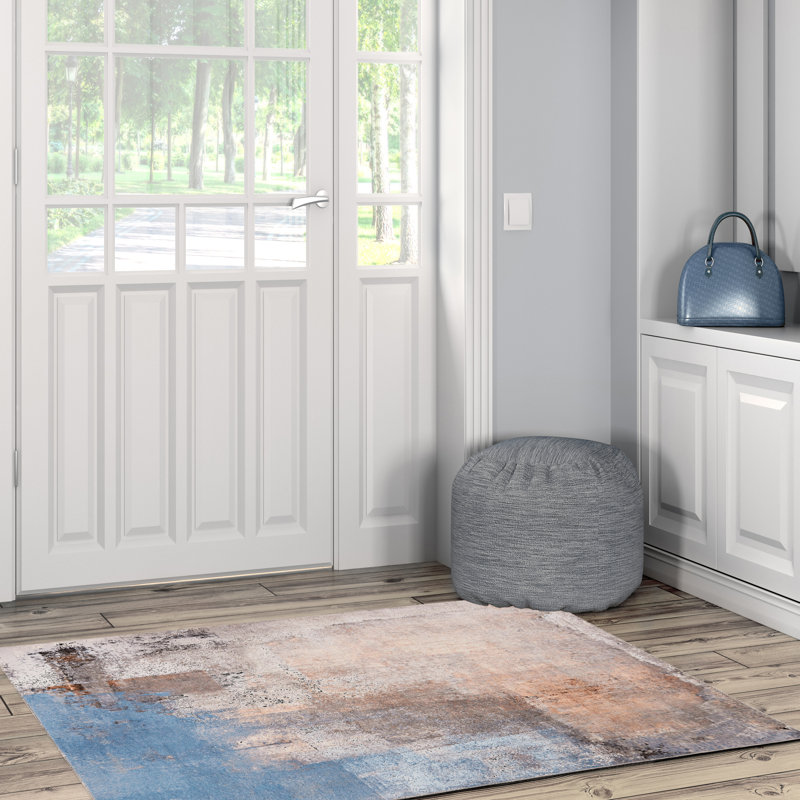 Tapis beige et bleu tissé à la machine, Rectangle 3 pi x 5 pi
