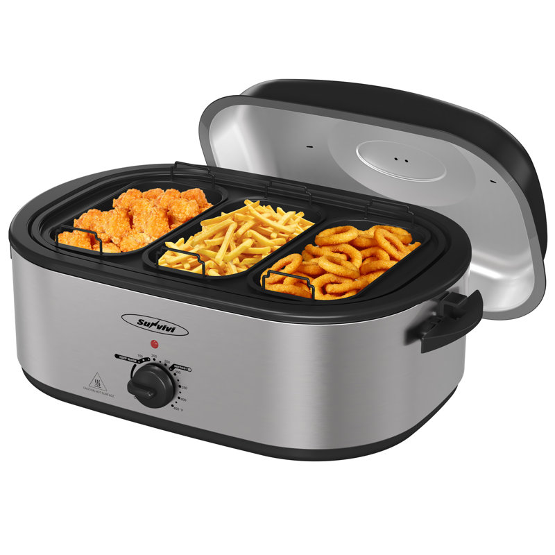 Roaster with Removable 3-bin Buffet Server,Silver, 15.55" H x 23.43" W x 11.02" D