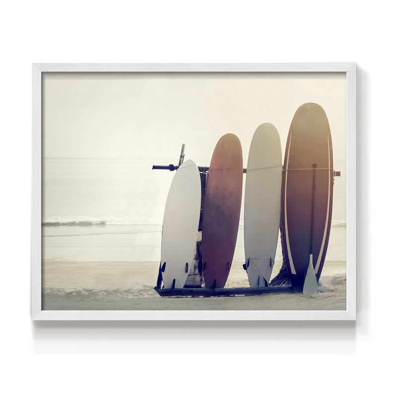 «Waiting for the Surf» - Impression encadrée - Restickable, H 22 po x l 28 po, Blanc