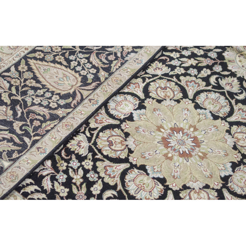 Tapis noir et noir de haute qualité noué à la main