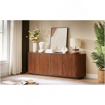 Sideboard Storage Cabinet TV Stand With Wave Pattern Buffet Cabinet Wooden Vertical Striped Cabinet For Kitchen/Bedroom/Entryway. Walnut, 64''W X 15''D X 24''H.