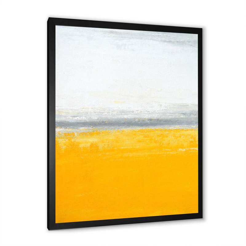 Gris et bandes abstraites jaunes - Peinture sur toile, Cadre noir, H 20 po x l 12 po x P 1 po