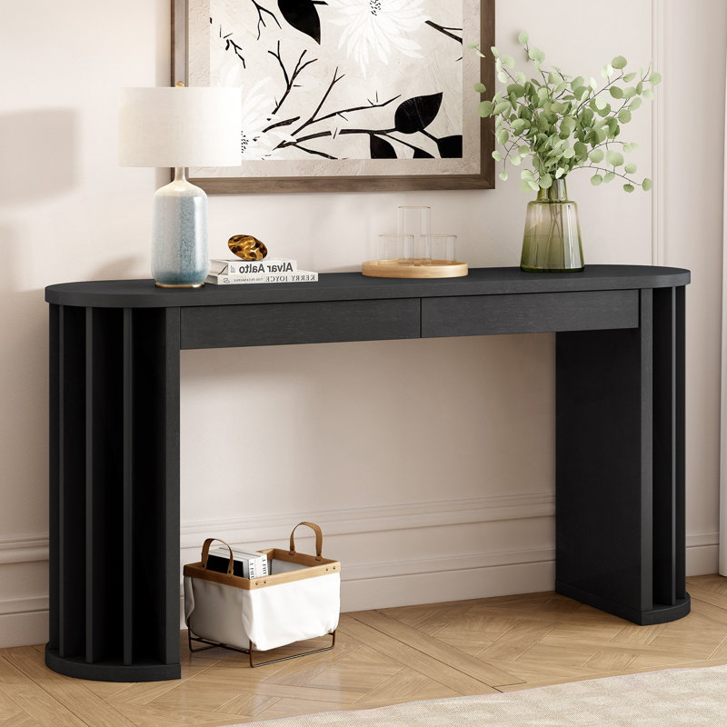 Console, canapé à lignes courbes et droites, Noir