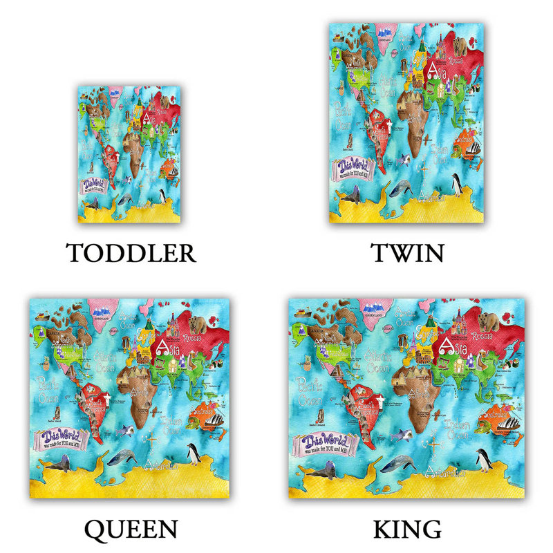 Ensemble de housse de couette the world royal map, 1 housse simple + 1 taie standard, Bleu / vert