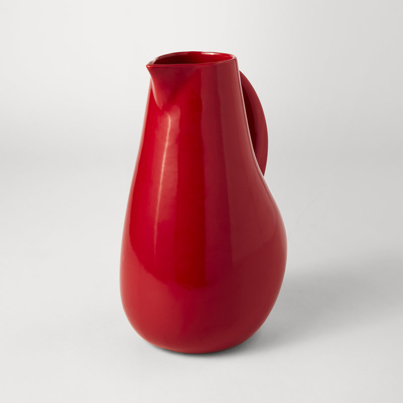 Modern Red Ceramic 72 oz. Pitcher with Tapered Handle