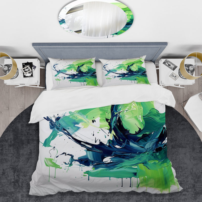 Ensemble de housse de couette abstrait vert et bleu, Housse de couette pour très grand lit et 2 très 