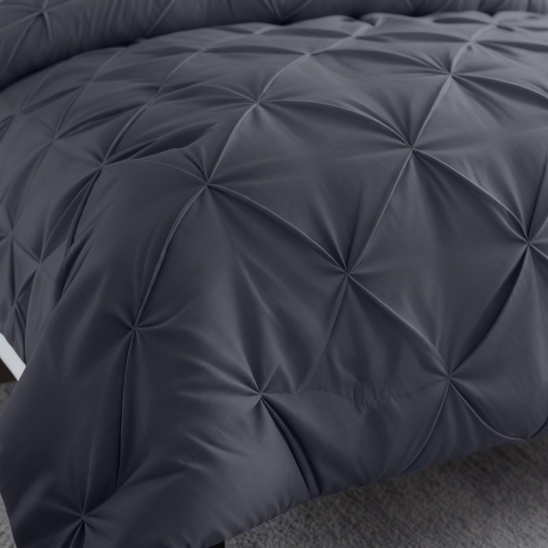 Aspire Homeware High Quality Microfiber Pintuck Design Duvet Cover With Pillowcases, Grey