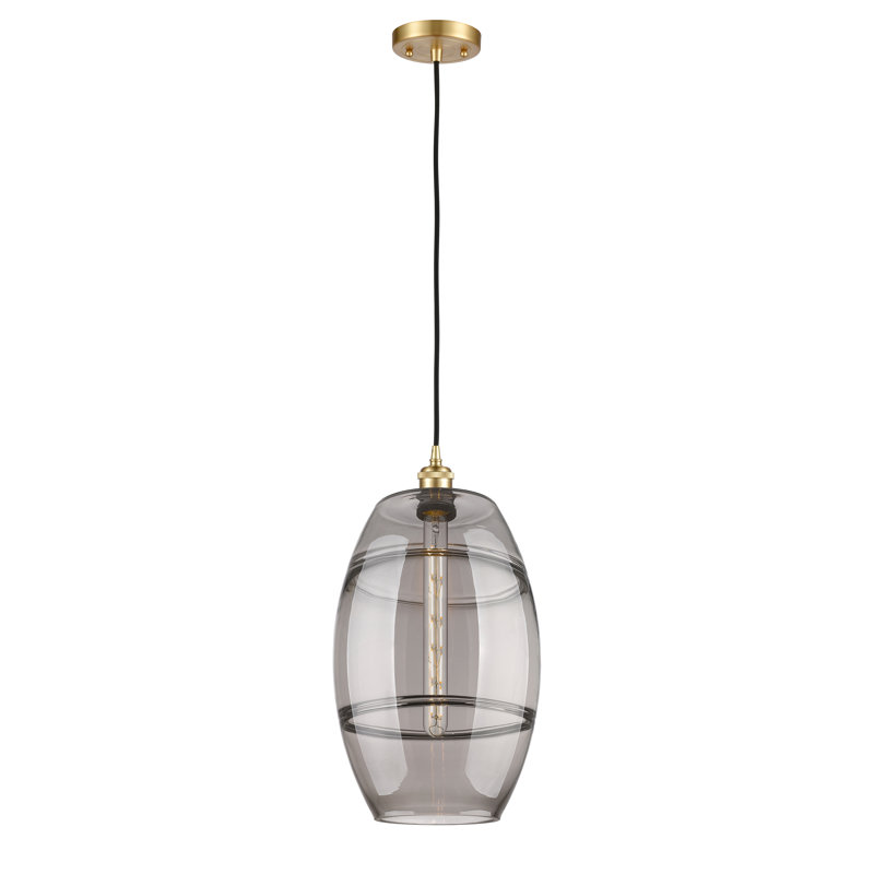 Luminaire suspendu à 1 lumière Ballston Bettylou, H 18,5 po x l 10 po x P 10 po, Gris fumée clair, Or satiné