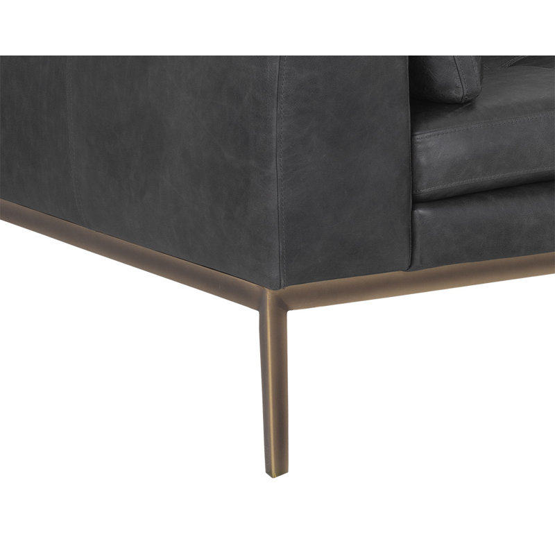85.5'' Leather Sofa - Black, Black Genuine Leather
