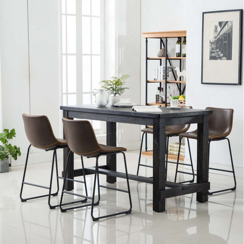 Ensemble de salle à manger à hauteur de comptoir au fini bois antique Bronco: table et quatre chaises, Brun