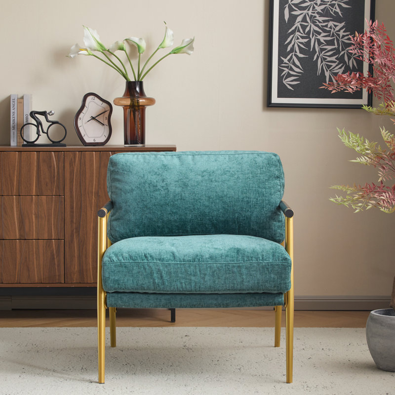 Chaise d'appoint moderne 27,56 po, Bleu sarcelle, Doré