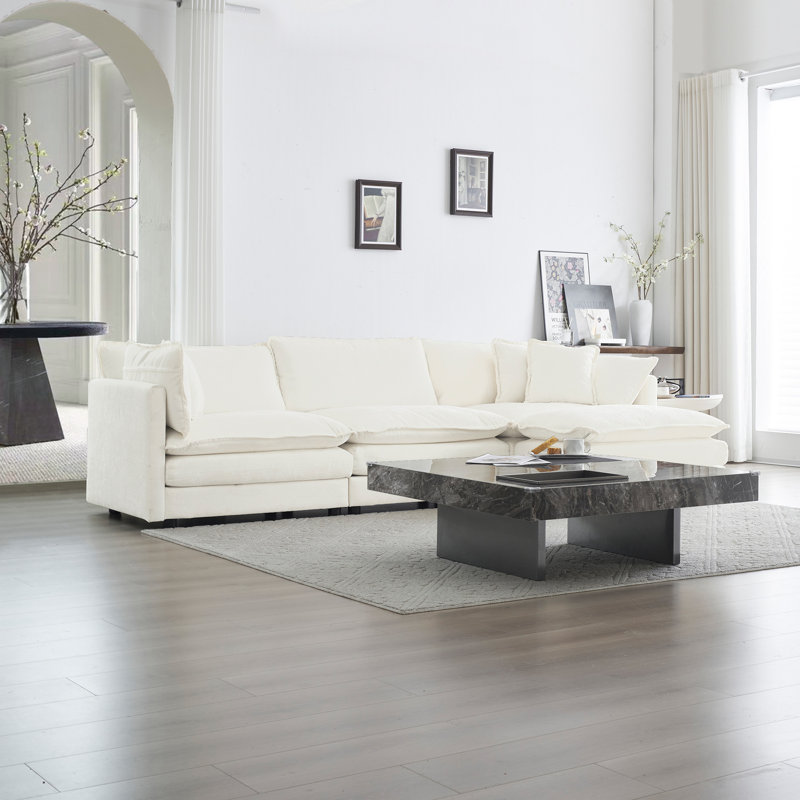 Upholstered Sofa, Chenille Sofa, 3 Seater, For Living Room, Beige