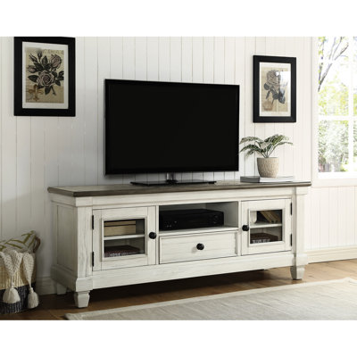 Meuble télé de salon avec tablette réglable, meuble en bois blanc antique et brun rosé, tiroir en bois