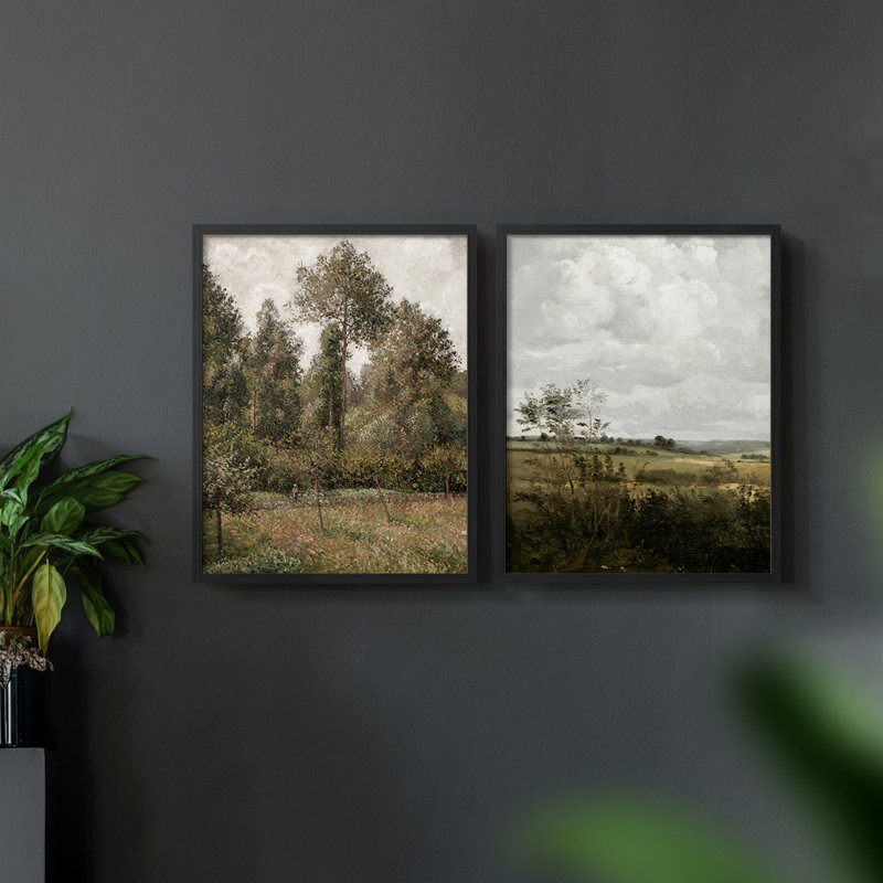 Vintage  Landscape XLIII  -Framed Giclee Print - Set of 2, Black, 17" H x 42" W