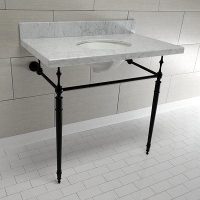 Kingston Brass Edwardian 36-Inch Carrara Marble Console Sink with Brass Legs (8-Inch, 3-Hole)