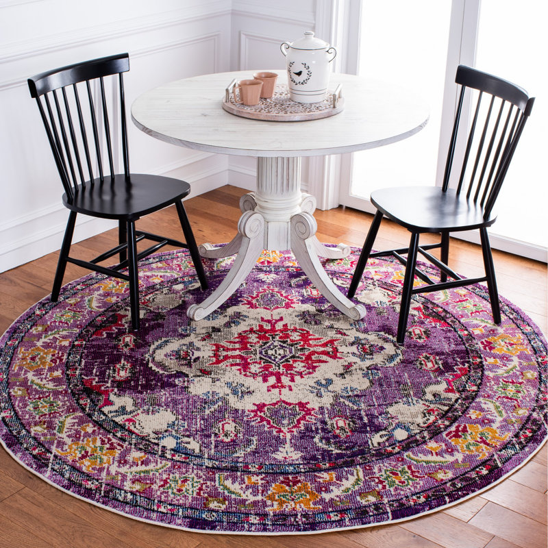 Almyra Oriental Area Rug, Round 6'7", Violet/Fuchsia