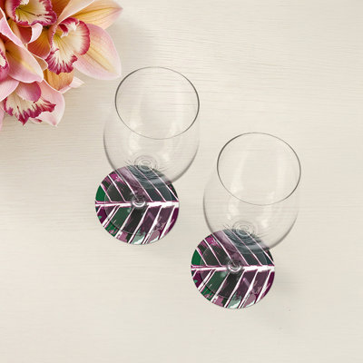 Sous-verres ronds en cuir tropical