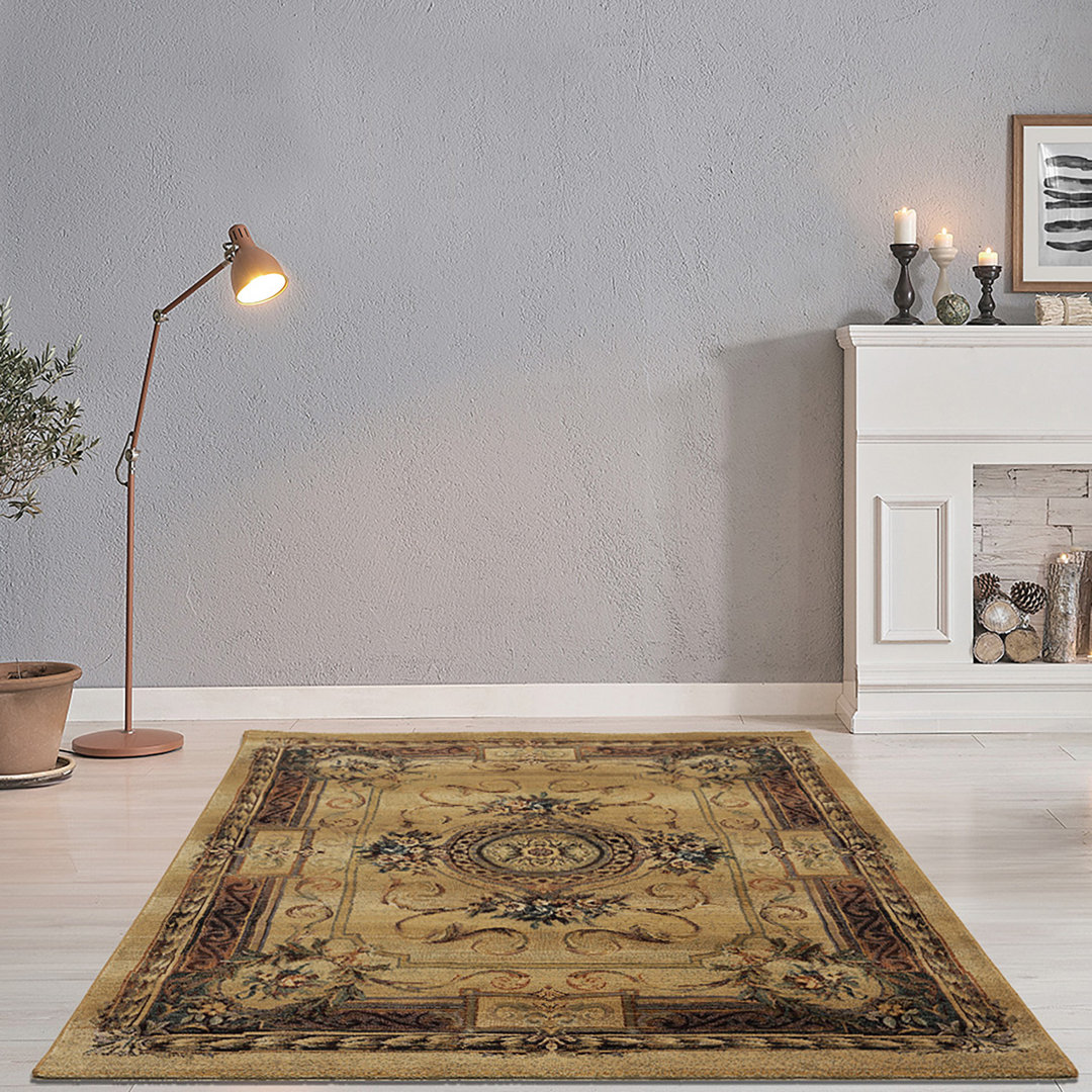 Orientalischer Kurzflorteppich Wayne in Beige/Braun mit Blumenmuster