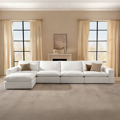 141.7" Cloud Couch Sectional Sofa,Oversized Wide&Deep Seat Sofas For Living Room , 4 Seater With Ottoman