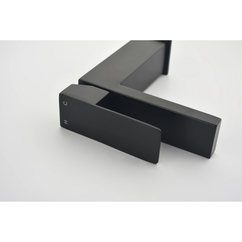 Robinet pour salle de bain à poignée simple à cascade en noir mat, robinet de meuble-lavabo, fabriqué en acier inoxydable pour la durabilité, la corrosion et les empreintes digitales - traitement de surface, paisible et ininterrompu