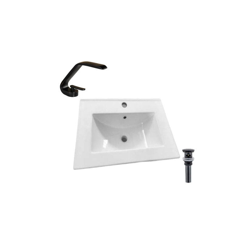 Plateau de meuble-lavabo simple 24,2 po en blanc avec lavabo et robinet