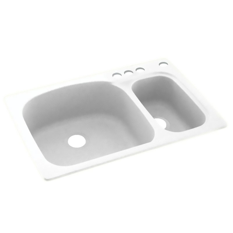 33'' L Mounting / Installation Required Double Bowl Solid Surface Kitchen Sink, 4 Hole, White