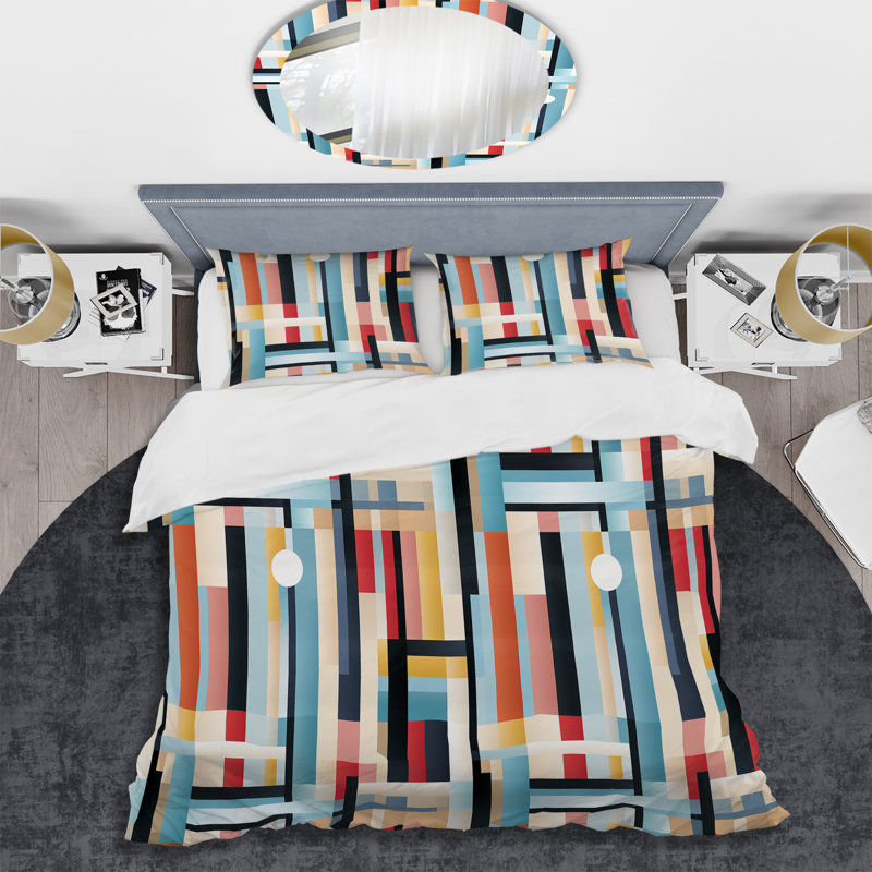 Ensemble de housse de couette en microfibre Contemporary Lines I, Housse de couette pour grand lit et 2 taies décor