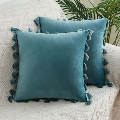 Ensemble de 2 coussins à pampilles en velours (insert inclus)