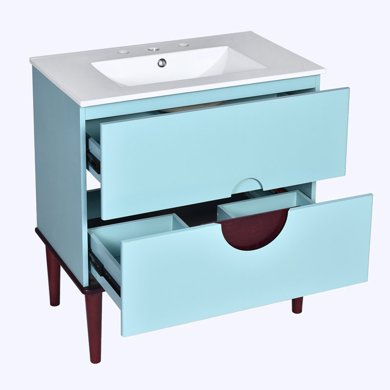 Ensemble de meuble-lavabo avec lavabo en céramique et 2 tiroirs