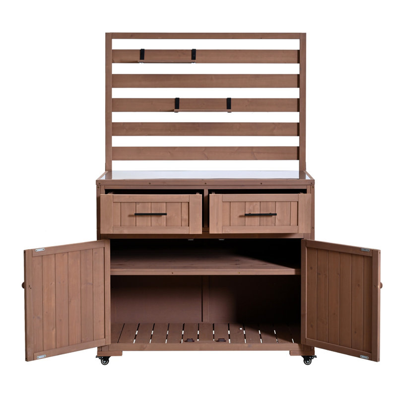 Chariot de cuisine en bois massif 64,9 po H, Brun