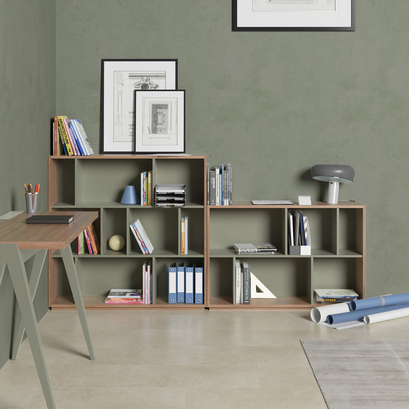 Grenda 60cm W Geometric Bookcase, Walnut/Green