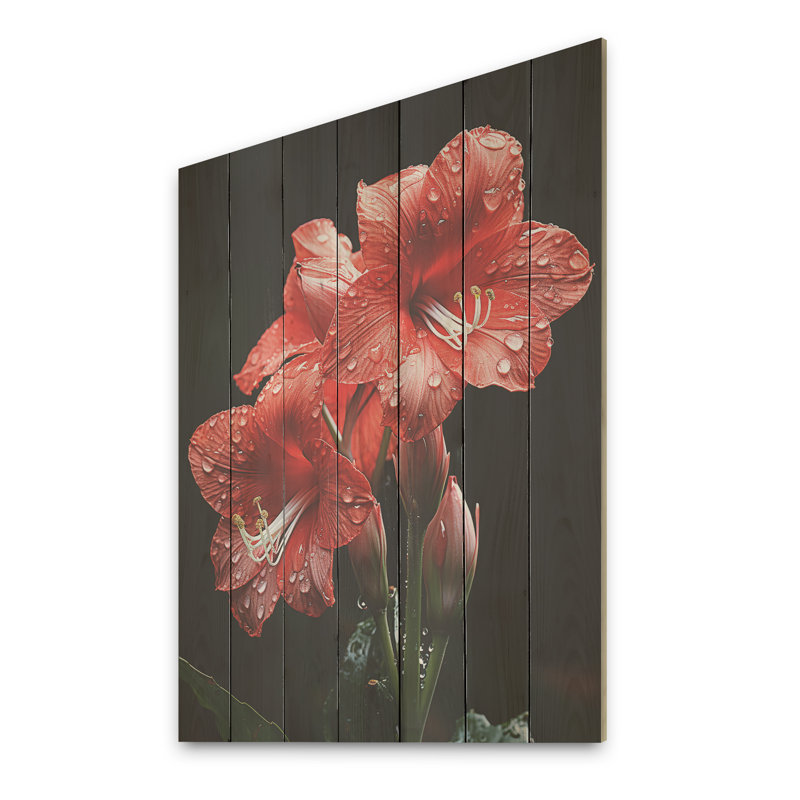 Fleur de lis rose I - impression sur bois, H 44 po x l 34 po