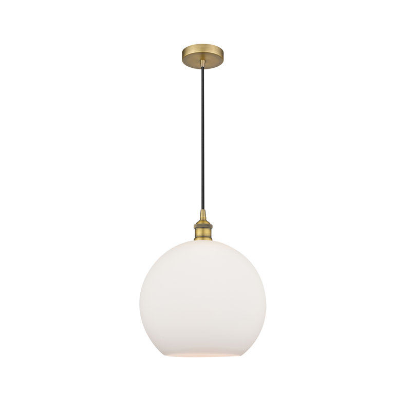 Luminaire suspendu simple à 1 lumière Ralph, Transparent, Laiton brossé, H 13,63 po x l 11,75 po x 11,75 po