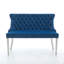 Banc en velours pour causeuse double pour la salle à manger, sièges de cuisine et de salle à manger, banc capitonné à 2 places avec boutons faits à la main, dossier à oreilles, pieds en acier inoxydable argenté brossé, style Mid-Century, paquet simple, bleu, SW1702BL