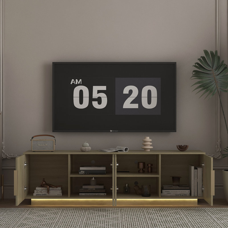 Meuble télé moderne avec éclairage DEL 16 couleurs et rangement spacieux, Particle Board/Chipboard, Wood