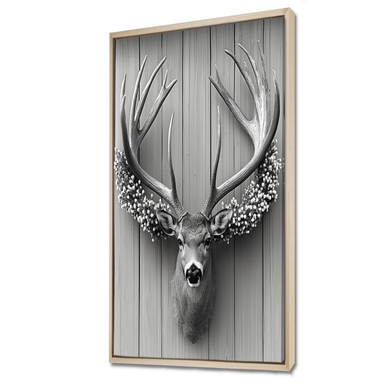 «Gray Nan Rustic Antler & Florals Composition», reproduction d'art sur toile, art mural nature, 40" H x 20" W