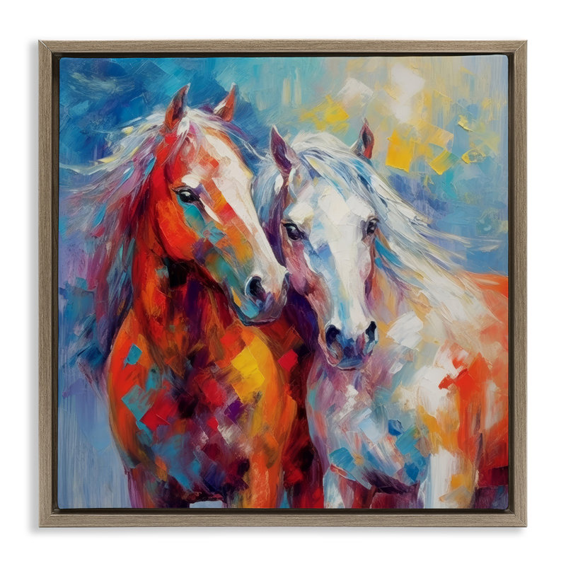 Art abstrait sur toile, "Chevaux brossés abstraits" par Irena Orlov, H 18 po x l 18 po, Cadre flottant orme Montalcino