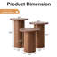 Ensemble de 3 tables basses rondes, petites tables gigognes avec base cylindrique cannelée, plateau en placage de grain de bois, brun-1073762353