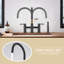 Robinet de cuisine pont noir mat avec douchette latérale, acier inoxydable, poignées doubles, bec rotatif à 360 °, débit d'eau de 1,2 gallon par minute, poignée double en acier inoxydable 304, taux pivotant