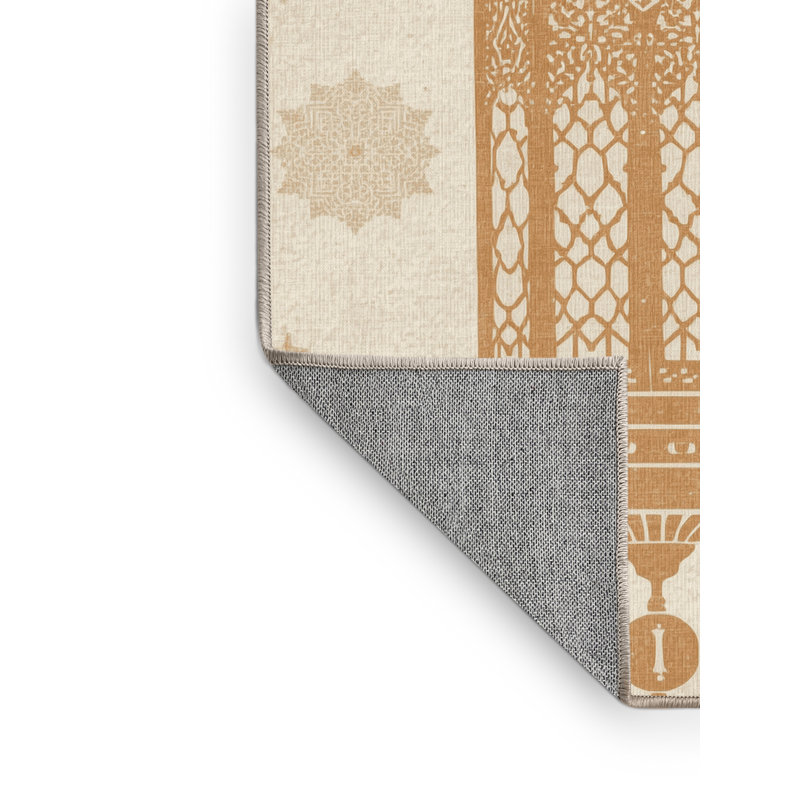 Tapis beige lavable à la machine à motif blocs Abaokoro, 6 x 9
