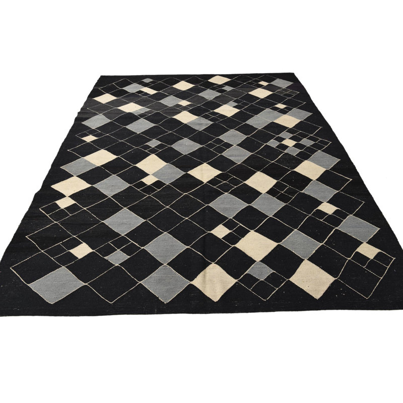 Tapis noir et blanc Kilim