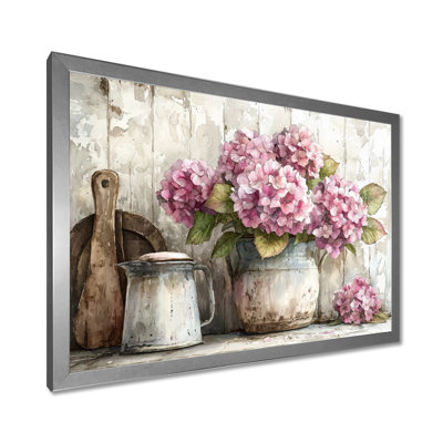 Dormalee, Hortensias sur le comptoir de la cuisine I - Hortensia, art mural sur toile